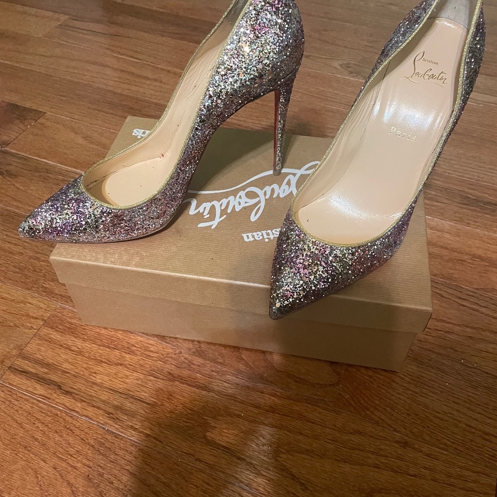 Christian Louboutin Pigalle Follies 100 GLIT Aqua/Ruban